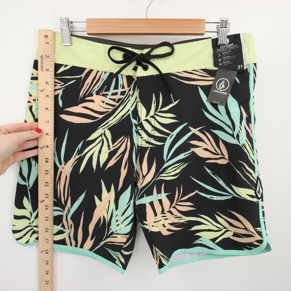 Volcom Swim Trunks Boardshorts Peach Palm Leaf Print 4 Way Stretch Size 31 NWT - Picture 5 of 14